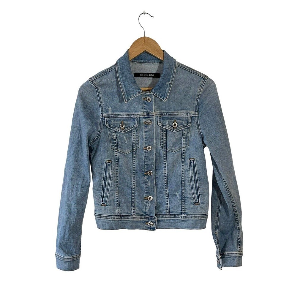 BIG Star Women's Size M Factory Distressed Blue Denim Jean Jacket